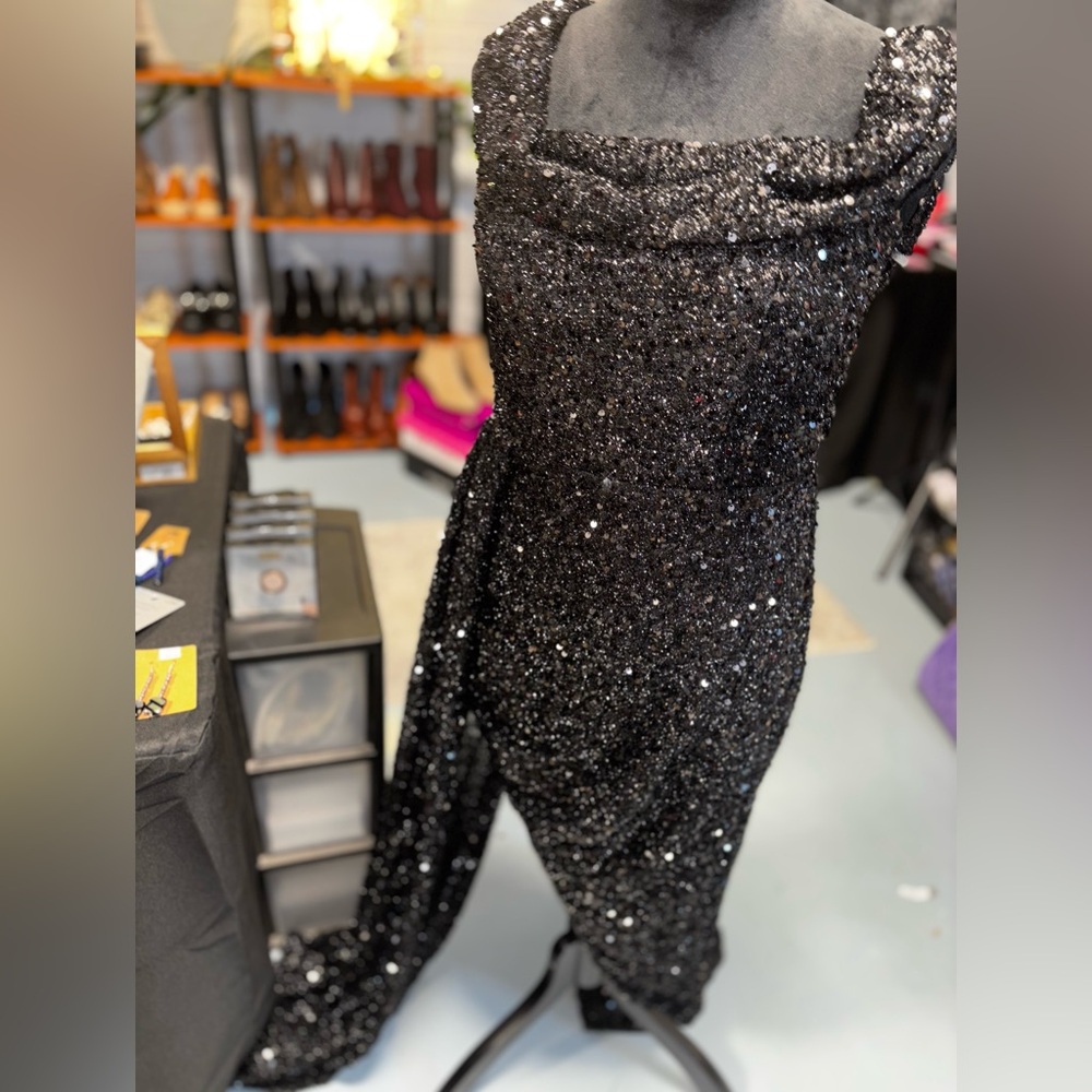 Elegant Black Sequin Ribbon Backless MERMAIDCORE Dress